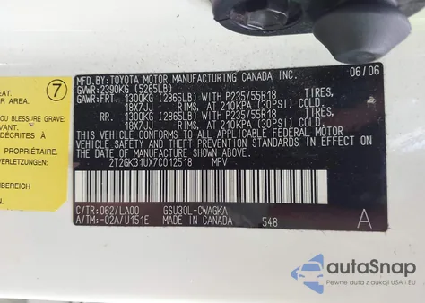 2007 Lexus Rx 350 z USA, uszkodzony, nr VIN 2T2GK31UX7C012518